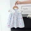 Vestido de Verão para Meninas com Estampa de Estrela-do-Mar e Conchas, Vestido Princesa Doce e Respirável Sem Mangas, Vestido Fino com Gola Peter Pan para Bebê