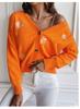 Suéter de cuello en V bordado con crisantemos pequeños para mujer, ropa transfronteriza de Amazon, otoño e invierno, nuevo cárdigan de punto suelto
