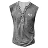 Chaleco casual de hombre de talla grande con placket de siete botones, código europeo transfronterizo, estampado digital 3D de letras, cuello V sin cuello para hombre
