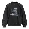 Sudadera con cuello redondo desgastada con estampado de foto borrosa para hombre, corte holgado, estilo callejero, moderna, versátil, top deportivo casual