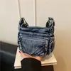 2026 Bolso de Hombro Cruzado Versátil de Mezclilla Ligero Casual para Mujer, Gran Capacidad, Retro, Multibolsillos, para el Trabajo
