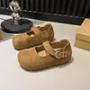 Sapatos femininos Mary Jane de camurça com aumento de altura, novo estilo primavera/outono 2026, design retrô de tira única rasa