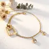 Nova Pulseira de Aço Titânio Leve Luxo Aço Titânio para Mulheres Anel Duplo em Forma de D Zircônia Pulseira Hip-Hop Moda Criativa Pulseira Conservante de Cor
