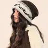 Gorro de Punto Holgado Jacquard Diseño Retro Americano Estilo Perezoso de Invierno Cálido para Cabeza Grande Protección para los Oídos Gorro Cálido para el Frío