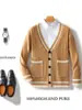 Nuevo Estilo Otoño e Invierno Suéter 100% Lana Pura para Hombre Cuello en V Engrosado Holgado Talla Grande Suéter Versátil Chaqueta Cálida Tejido