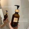 Em estoque 500ml 300m marrom emulsão líquido para lavar as mãos detergente de roupa engarrafado l bomba de rosca de bambu garrafa PET