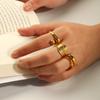 Anillo brillante de fundición de acero de titanio transfronterizo europeo y americano, anillo geométrico de doble capa de acero inoxidable galvanizado en oro de 18 quilates, venta al por mayor