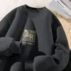 Sudadera de Forro Polar Roja para el Año del Caballo, Otoño e Invierno Espesa Versátil Holgada de Cuello Redondo para Hombre