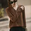 Suéter de lã fino novo estilo outono de 2026 com fitas e strass, suéter pullover estiloso de gola V versão coreana de manga longa para mulheres