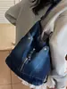 Bolsa Tote de Couro Denim Estilo Coreano Ins de Alto Valor Nicho Retrô Mochila Leve Estilosa para o Dia a Dia Personalidade Grande Capacidade