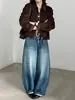 Jeans Luxi 100% Algodão Vintage de Cintura Alta Wide Leg para Mulheres, Outono 2026, Calça Versátil Reta Lavada com Gradiente W77002