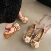 Sapatilhas Camélia Ballet Estilo Suave com Saia Salto Grosso para Mulheres 2025 Nova Primavera Sapatos Mary Jane Boca Rasa Franceses