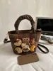 Nova Estampa Maillard Xadrez Desenho Animado Gatinha Bolsa de Mão Bolsa Transversal Pequena de Pelúcia Estilo Retrô Bolsa de Balde para Menina