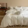 Juego de funda de edredón, sábana y sábana bajera de algodón de fibra larga de Xinjiang, teñido en hilo, jacquard, con amarres, grado A para maternidad e infancia, estilo hotel