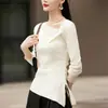 Camiseta básica de punto de manga larga con diseño irregular, suave y acogedora, para mujer, top interior de primavera y otoño ajustado, talla única negra, color albaricoque