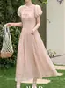 Roufen Tinglan Vestido Rosa Claro Francés para Mujer Verano Nuevo Elegante de Alta Gama Falda Larga