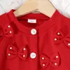 Comercio Exterior Transfronterizo Otoño Nuevo Chaqueta Roja de Manga Larga con Lazo Tridimensional Color Sólido Ropa para Niñas y Niños Venta al por Mayor