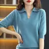 Suéter Nuevo de Cuello V para Primavera y Otoño 2026 Camiseta de Manga Siete para Mujer Top de Punto Holgado de Media Manga Capa Base Top para Mujer