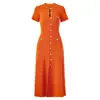 Vestido Largo de Punto para Mujer, Estilo Europeo y Americano, Cuello Redondo, Manga Corta, Verano S Marca, Calado, Canalé, de un Solo Botón