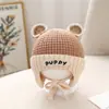 Chapéu de Tricô Outono e Inverno para Bebês e Crianças com Orelhas de Cachorro e Etiqueta Chapéu de Lã para Bebê Chapéu Quente com Proteção para Ouvidos