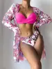 2025 Nuevo Traje de Baño Europeo y Americano para Mujer Traje de Baño Delantero Retorcido Malla Transfronteriza Bikini de Tres Piezas Blusa Chaqueta de Comercio Exterior