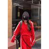 Traje Deportivo Casual para Mujer Otoño 2025 Nuevo Suelto Estilo Coreano Estilo Perezoso Sudadera Roja Pantalones de Pierna Ancha Conjunto de Dos Piezas