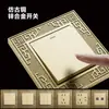 Painel de Interruptores Retro Chinês Bronze Dourado Eletricista Internacional Casa B&B Parede 5 Furos Controle Simples Controle Duplo Tomada 16A