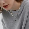 Collar Casual de Cadena con Perlas en Forma de Corazón para Mujer, Cadena para Suéter Unisex de Empalme Negro, Nuevo Estilo Unisex Fresco de Moda 2024