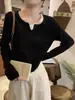 Suéter de punto de terciopelo sintético de dos piezas para mujer Andi, estilo francés, jersey que deja al descubierto la clavícula, adecuado como prenda exterior o para superponer.