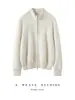 Chaqueta Sencilla de Cuello Alto para Otoño e Invierno, Suave y Versátil para el Trabajo, Top Ajustado, Cárdigan de Punto con Cremallera 100% Lana Pura para Mujer