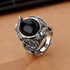 Anel Vintage com Padrão de Dragão para Homens, Anel Ajustável Personalidade Tendência Estilo Ins, Anel Único Preto Masculino Elegante Simples Estilo Étnico