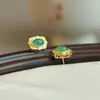 Pendientes de Plata de Ley S925 con Cabujón de Esmeralda Africana Incrustada para Mujer Nuevos Estilo Chinoiserie Tendencia de Moda Pendientes de Gama Alta Regalo de Año Nuevo