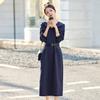 Vestido Préppy Linha H Estilo Coreano Moda Outono 2025 Emagrecedor Manga Longa Casual com Cinto Elegante