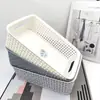 Cesta de Armazenamento Trançada em Rattan Sintético para Itens Diversos, Cesta de Armazenamento para Cosméticos, Caixa Organizadora de Estilo Simples para Mesa de Centro da Sala de Estar, Cesta Organizadora Trançada