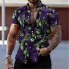 Camisa Pesada Estilo Praia Masculina Estampa Digital 3D Street Havaiana Folha de Coqueiro Casual Camisa Masculina