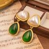 Aretes Geométricos de Flor de Perla Incrustados con Diamantes, Aretes Franceses Retro de Lujo Ligero Estilo Palacio Modernos de Alta Gama