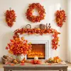 Colgante de Pared Hoja de Arce Enredadera Calabaza de Otoño Decoración Escena Festival de la Cosecha de Acción de Gracias Colgador de Puerta Corona Simulada