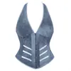 Estilo Menina Sexy Quente Decote em V Profundo Alça no Pescoço Costas Abertas Botão Slimming Bodycon Push-Up Cintura Marcada Modelador Top Transfronteiriço