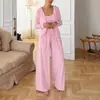 Amazon 2026 Novo Conjunto de Pijama Quente em Malha Escovada para Mulheres Outono Inverno Europeu Americano Confortável Roupa de Casa Pode Ser Usada Fora