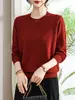Elegante Suéter Outonal Novo com Gola Redonda para Mãe, Cor Sólida Manga Longa com Strass, Blusa de Tricô Plus Size para Mulheres de Meia-Idade e Idosas