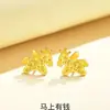 Aretes de Oro Arena Vietnamita Hielo Triturado Riqueza Instantánea para Mujer, Vintage, Juveniles, Lujosos, Lindos Aretes Dorados del Año del Caballo