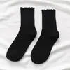 Calcetines de punto para mujer de color liso a media pantorrilla con encaje de hongo, de primavera y verano, estilo ins, JK japonés, calcetines dulces y lindos