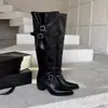Otoño e Invierno Nuevas Botas de Montar de Moda Versátiles de Caña Alta Apiladas con Tacón Grueso Puntiagudas Suela Suave Botas Largas para Chica Popular Pierna Ancha