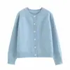 Cardigã de malha com gola redonda e mangas compridas, estilo coreano, novo da primavera, top curto solto e delicado