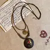 Colar Pingente Disco Folha Estilo Étnico Retrô para Mulheres, Versátil Nicho Corrente Longa Clavícula Multicamadas, Acessório Popular