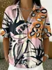 2026 Verano Transfronterizo Nuevo Top Casual para Mujer con Estampado Floral, Estilo Vacacional, Holgado, Cuello Solapa en V, Manga Corta