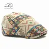Boina Jacquard de Moda Estilo Coreano para Mujer, Gorra Británica Retro con Visera, Gorra Delantera de Personalidad Estilo Étnico, Sombrero de Moda Reversible
