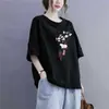 Camiseta de Manga Curta Estilo Chinês Novo para Comércio Exterior Transfronteiriço, Blusa Solta Plus Size para Mulheres Curvilíneas, Esconde a Barriga, Efeito Emagrecedor