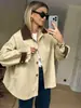 Jaqueta de trabalho feminina com bloco de cores na gola, estilo europeu e americano, nova, casual, oversized, de abotoamento simples, atacado