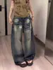 Jeans de Pierna Ancha de Pierna Curva de Cintura Alta Lavados Estilo Retro Americano con Nudos de Bambú para Mujer 2026 Nuevo Estilo Adelgazantes Sueltos